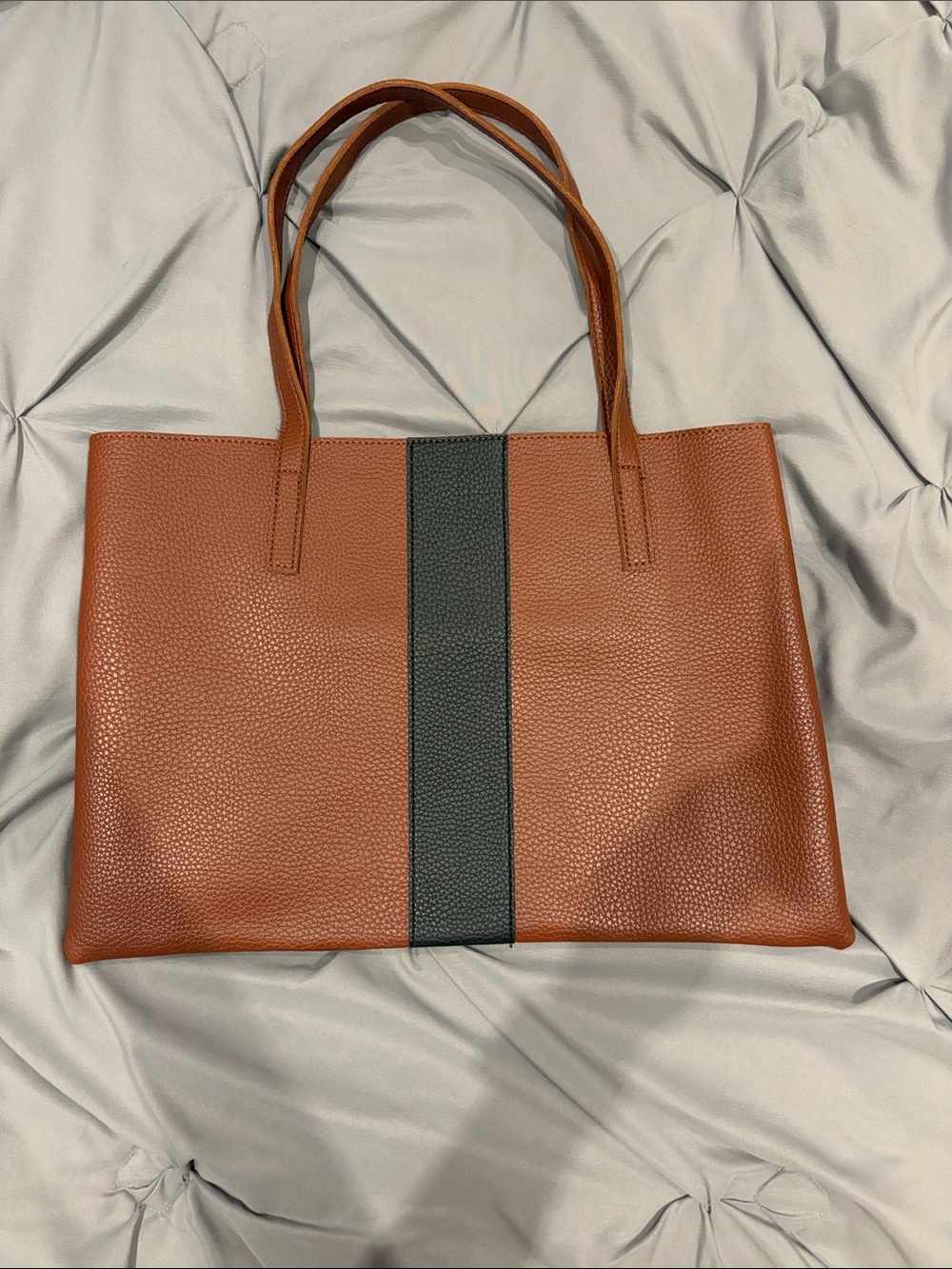 Classic Brown Tote Bag with Dark Center Stripe